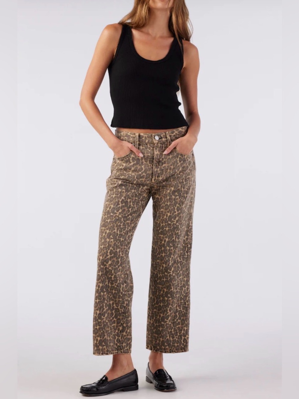 AMO Leopard Print Mid Rise Relaxed  Straight Leg Pants in Brown Size 32